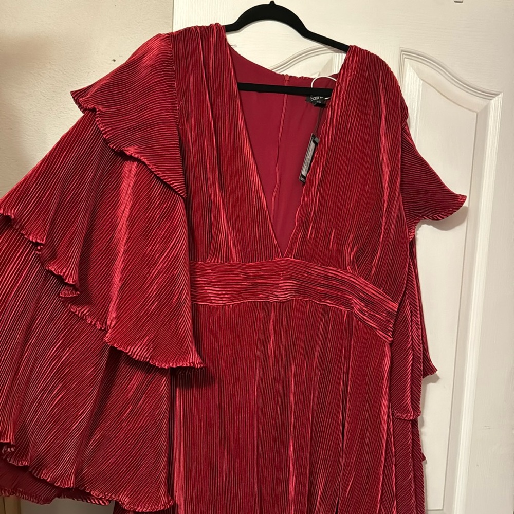 Boohoo Plus Red Tiered Wrap Maxi Dress